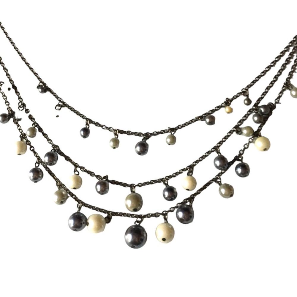 Gunmetal mixed faux pearl multi strand necklace